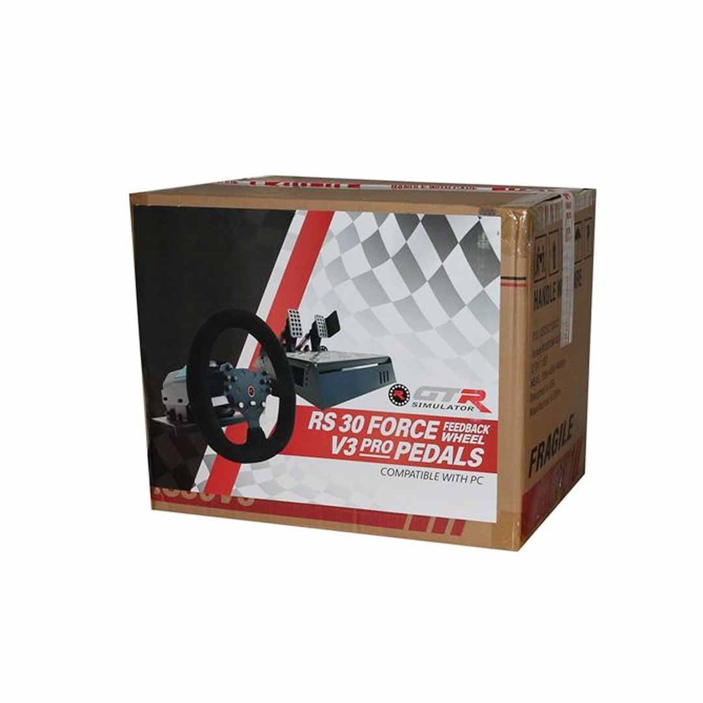 GTR Racing Simulator: RS30 Ultra Force Feedback Wheel + V3 Pro Steel Metal Base Adjustable 2-Pedals | 3-Pedals