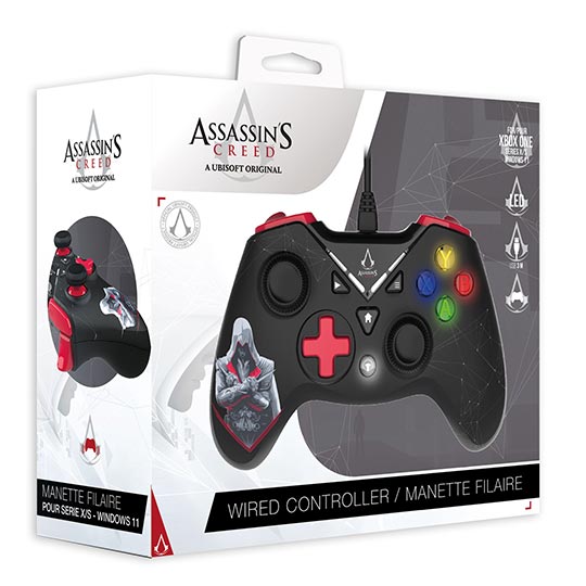 Freaks And Geeks Assassin's Creed - Assassin’s Creed – USB Wired Controller for PC/Xbox One/SeriesX/S with 3M Cable – Black and Red
