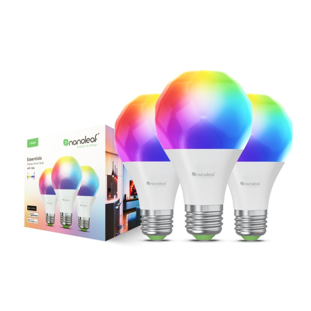 Nanoleaf Essentials - Matter - E27 Smart A60 Bulb - 800Lm - White - (2700K-6500K - 220V-240V) - 3 Pack