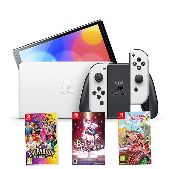 NS OLED WHITE (Everybody 1-2-Switch + Balan Wonderland + All-Star Fruit Racing)