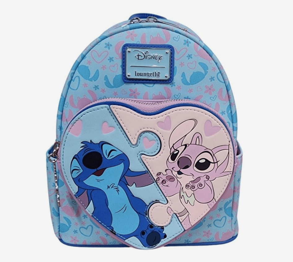 Loungefly! Leather: Disney Stitch and Angel Puzzle Mini Backpack