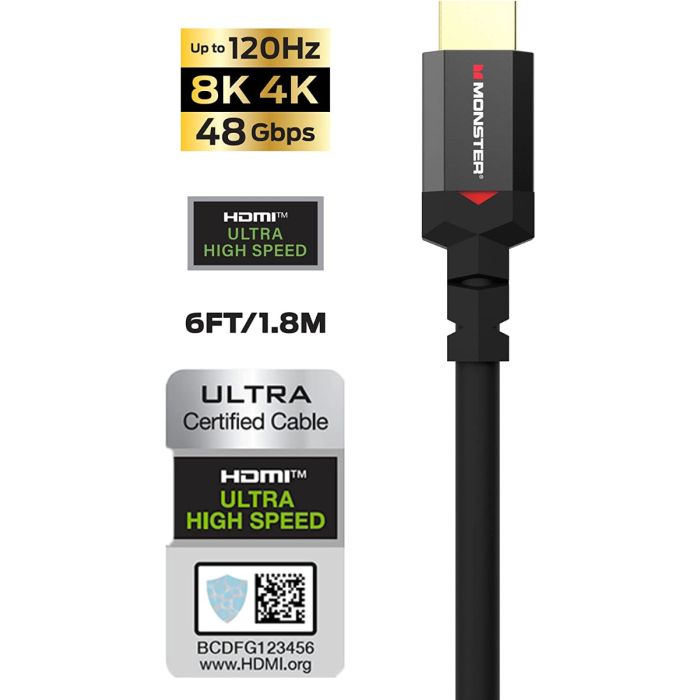 monster monster essentials me 8k hdmi gaming 8k hdmi cable, 48gbps, 6ft