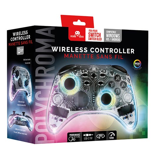 Freaks And Geeks Wireless Controller for Switch/PC with 1M cable - Transparent with LED