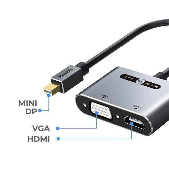 Blupebble 2 in1 Mini DP to HDMI & VGA Adapter Grey