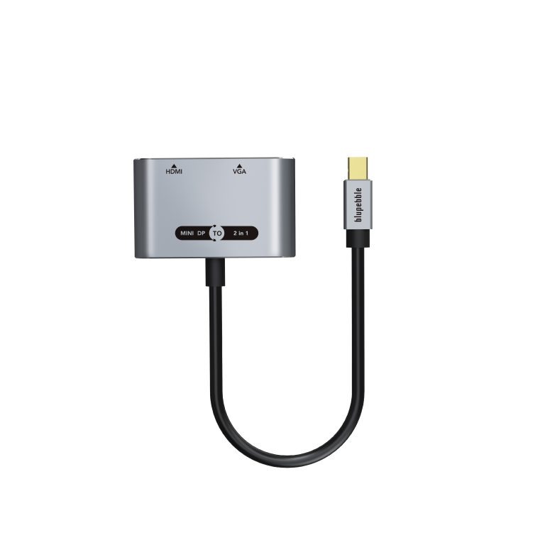Blupebble 2 in1 Mini DP to HDMI & VGA Adapter Grey