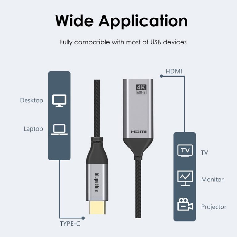 Blupebble USB-C to HDMI Adapter (Supports 4k@60Hz) Grey