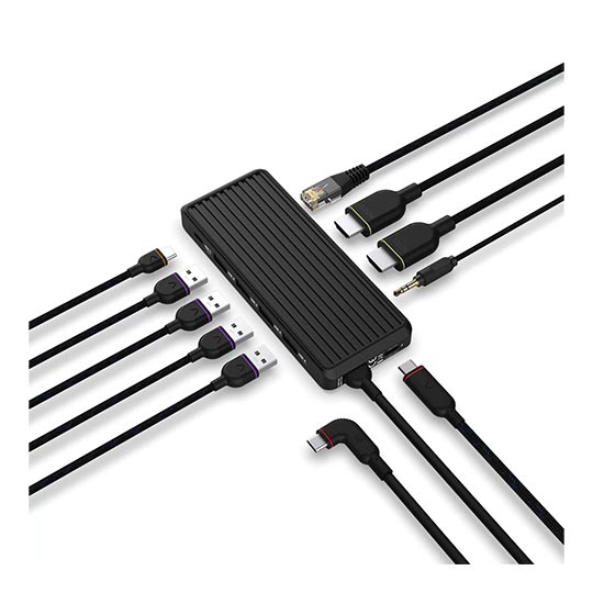UNISYNK 10 PORT HUB USB C 100W DUAL SCREEN GREY