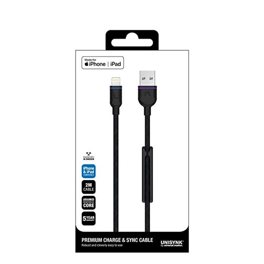 Unisynk Usb-A To Lightning Cable Black 2M