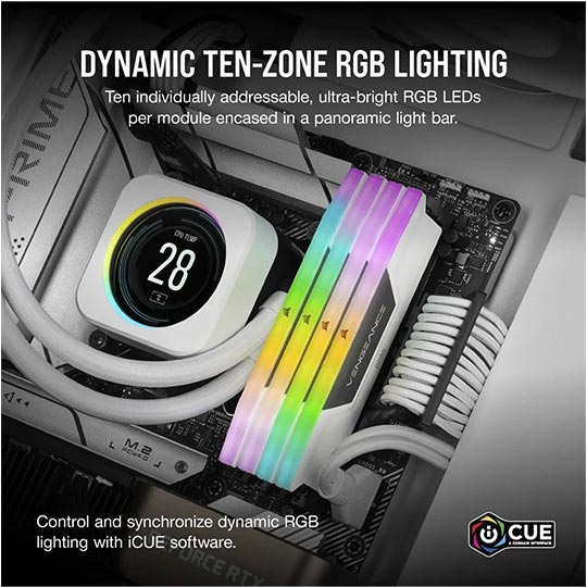 VENGEANCE® RGB 64GB (2x32GB) DDR5 DRAM 6000MHz C40 White