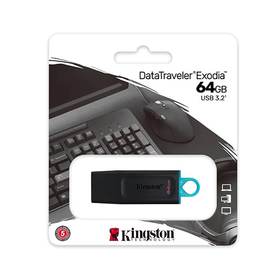  Kingston 64GB USB3.2 Gen 1 DataTraveler Exodia (Black + Teal), EAN: 740617309829 