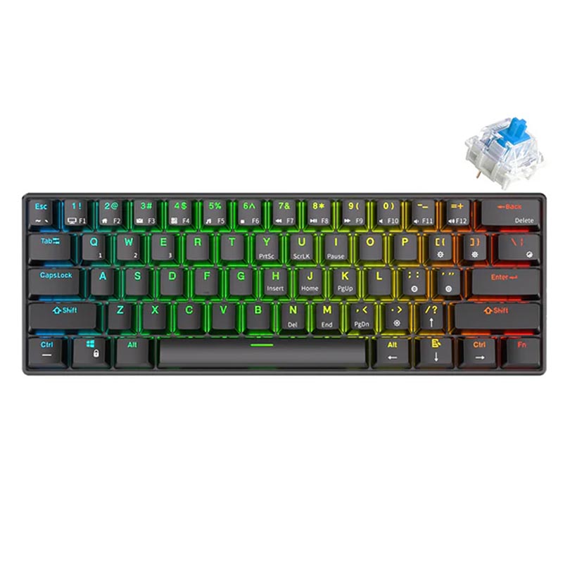 Royal Kludge Gaming Keyboard Rgb Tri Mode Hot Plug Blue Switch Black Rk61
