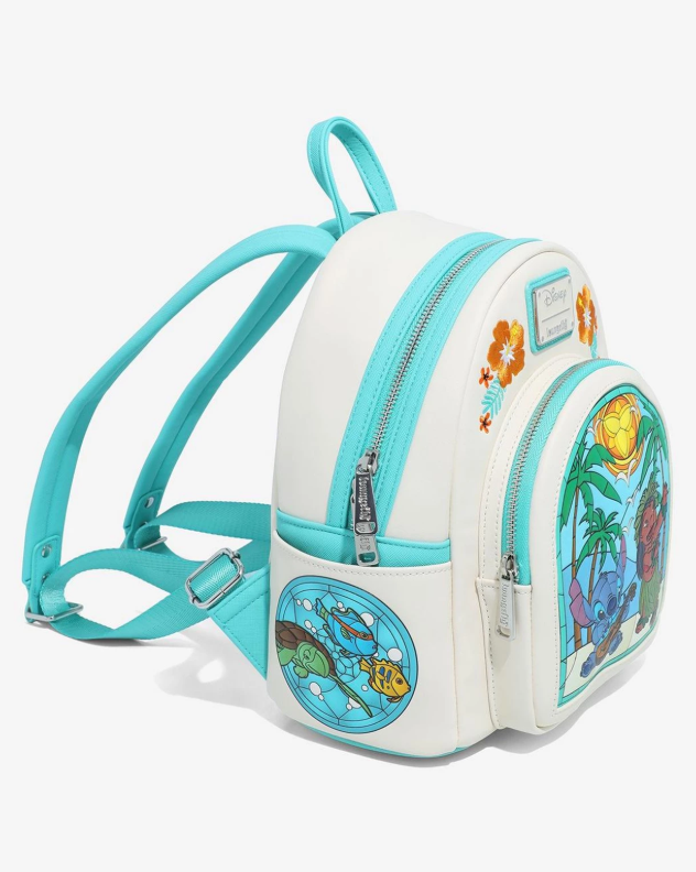 Loungefly! Leather: Disney Lilo and Stitch Stained Glass Mini Backpack_3