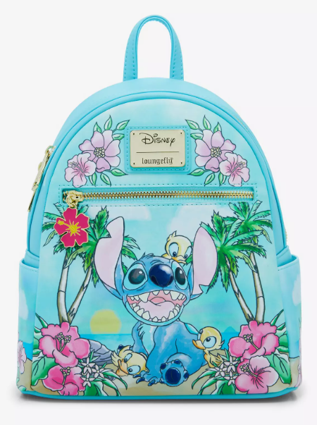 Loungefly! Leather: Disney Stitch with Ducklings Tropical Mini Backpack_1