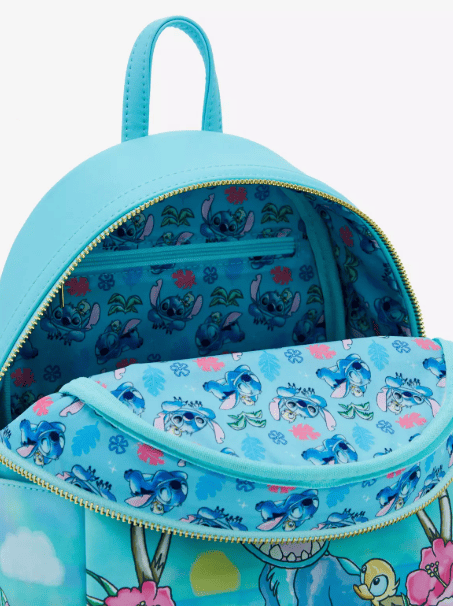 Loungefly! Leather: Disney Stitch with Ducklings Tropical Mini Backpack_3