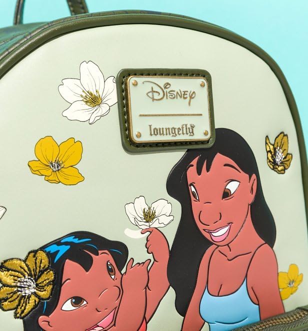 Loungefly! Leather: Stitch Lilo Floral Green Mini Backpack