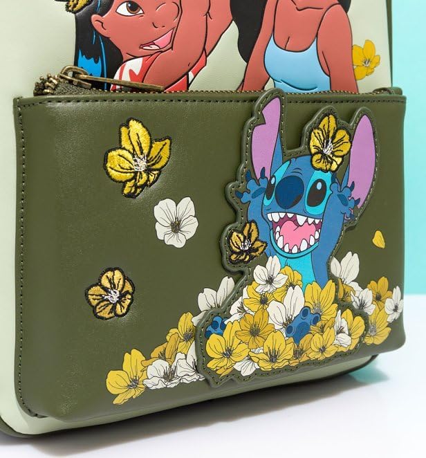 Loungefly! Leather: Stitch Lilo Floral Green Mini Backpack_2