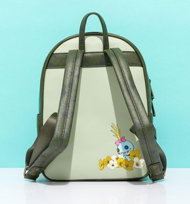 Loungefly! Leather: Stitch Lilo Floral Green Mini Backpack_3