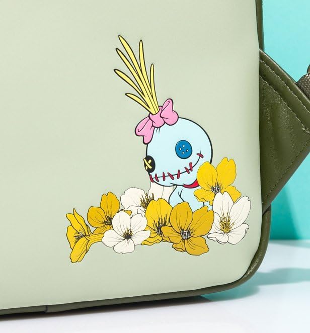 Loungefly! Leather: Stitch Lilo Floral Green Mini Backpack_4