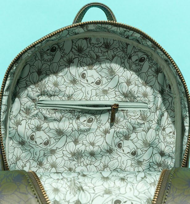 Loungefly! Leather: Stitch Lilo Floral Green Mini Backpack_5