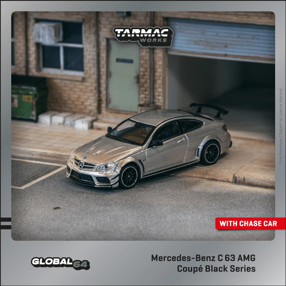 Tarmac Works 1/64 Mercedes-Benz C 63 AMG Coupe Black Series Silver Metallic Global64  Diecast Car