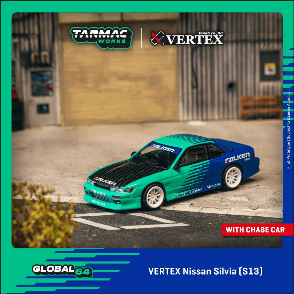 Tarmac Works 1/64 Vertex Nissan Silvia S13 Falken Global64 Diecast Car