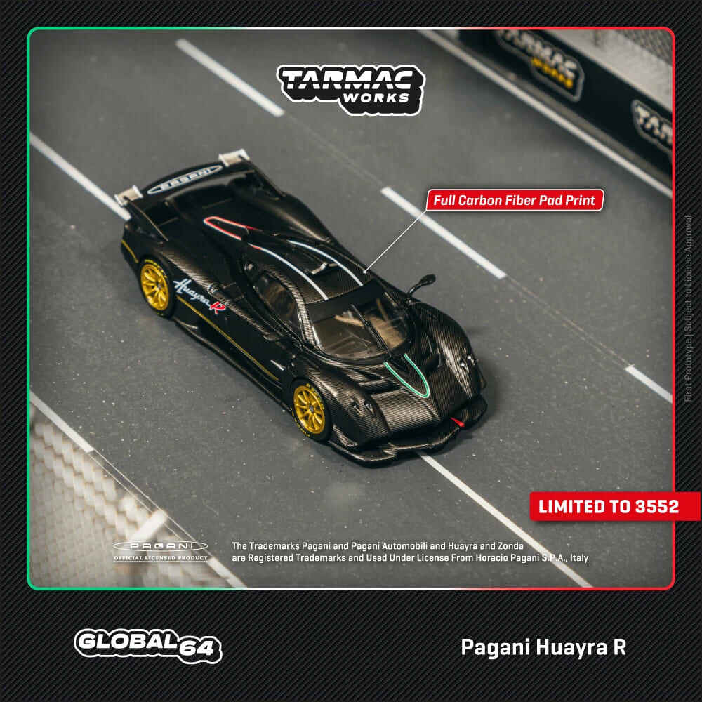 Tarmac Works 1/64 Paganl Huayra R (Matt Black Carbon) Diecast Car