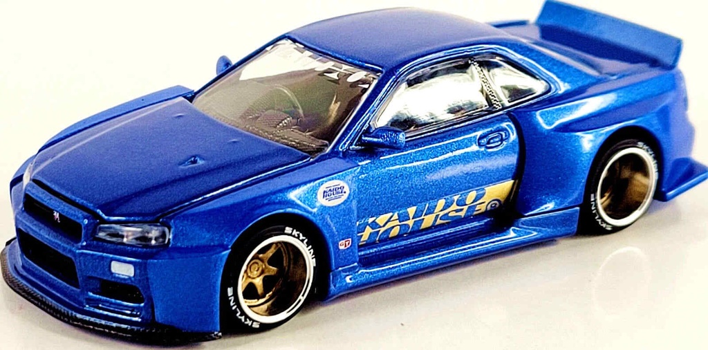 Kaido House by Mini GT 1/64 Nissan Skyline GT-R R34 Kaido Works V2 Aero Shinjuku V2 Blue #158 Diecast Car