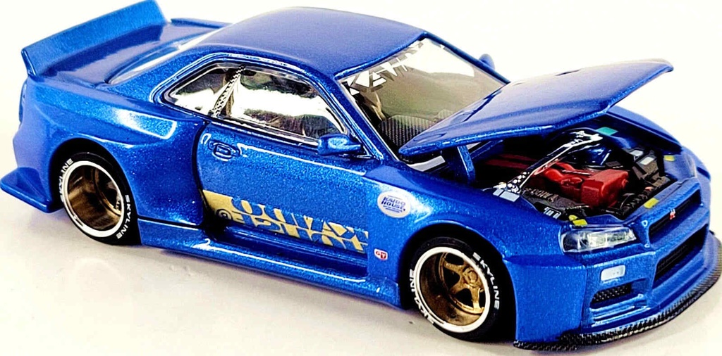 Kaido House by Mini GT 1/64 Nissan Skyline GT-R R34 Kaido Works V2 Aero Shinjuku V2 Blue #158 Diecast Car