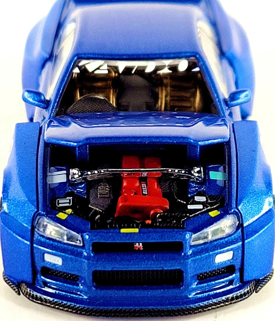 Kaido House by Mini GT 1/64 Nissan Skyline GT-R R34 Kaido Works V2 Aero Shinjuku V2 Blue #158 Diecast Car