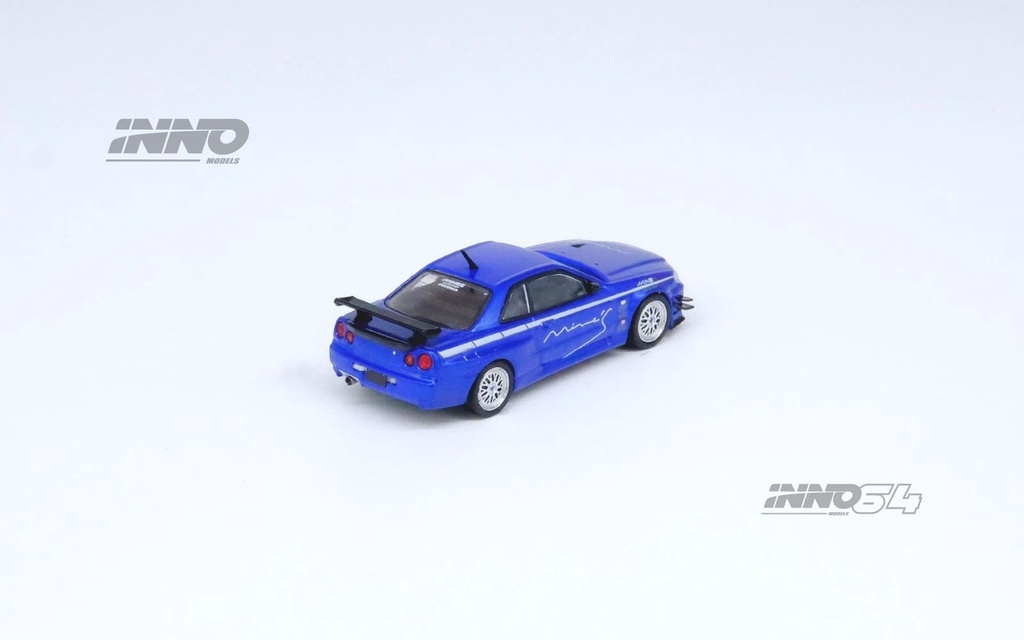 Inno64 1/64 Nissan Skyline GT-R R34 V-SPEC Tuned by MINEs Blue Diecast Car