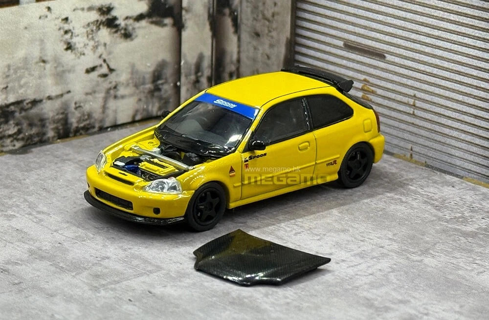 Motorhelix 64Intern 1/64 Honda Civic Type-R EK9 Spoon Customized Version Tokyo Station Yellow Diecast Car