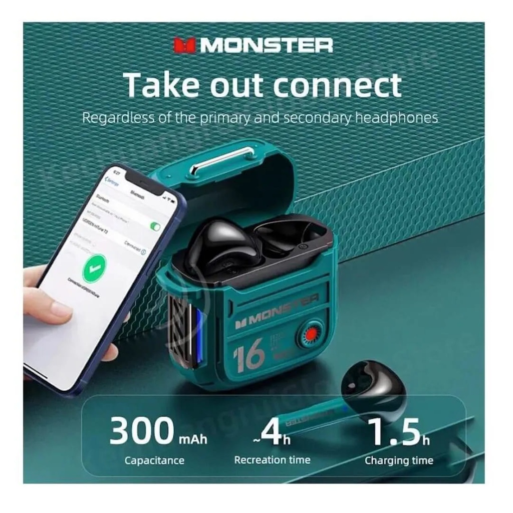Monster AIRMARS XKT16 Wireless Gaming Headphones Green