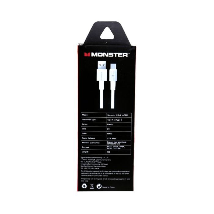 Monster U Link AC703 Data Charging Cable White