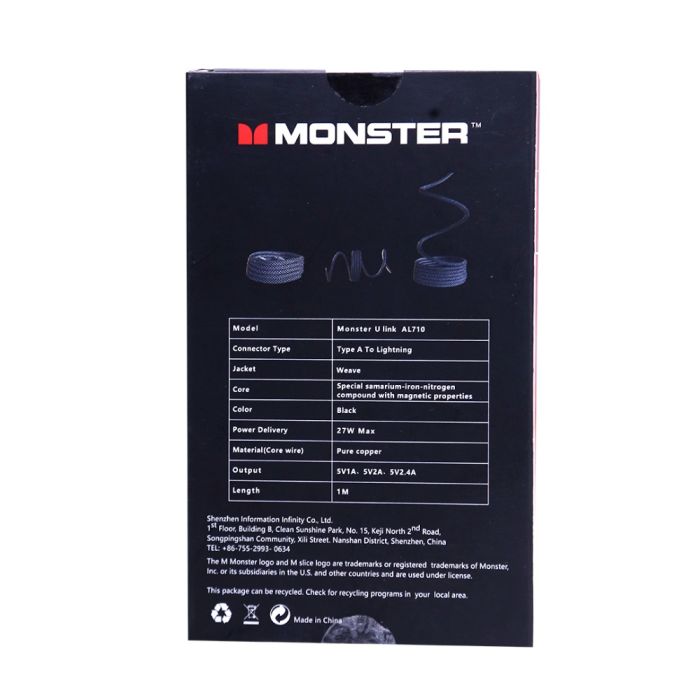 Monster U Link AL710 Data Charging Cable Black