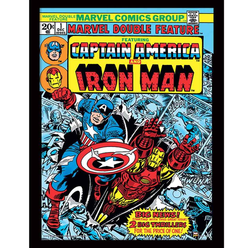 Pyramid - Marvel Comics Captain America And Iron Man - Wooden Frame