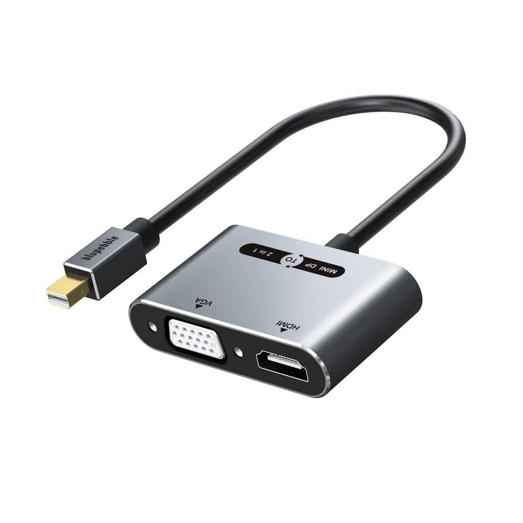 Blupebble 2 in1 Mini DP to HDMI & VGA Adapter Grey