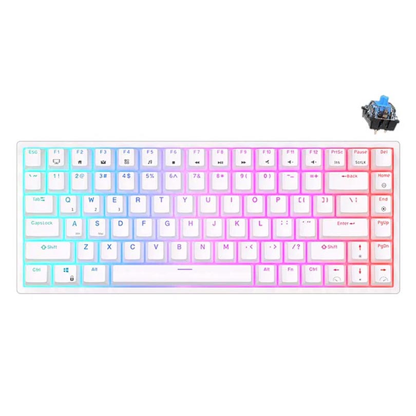 Royal Kludge Gaming Keyboard Rgb Tri Mode Hot Plug Blue Switch White Rk84