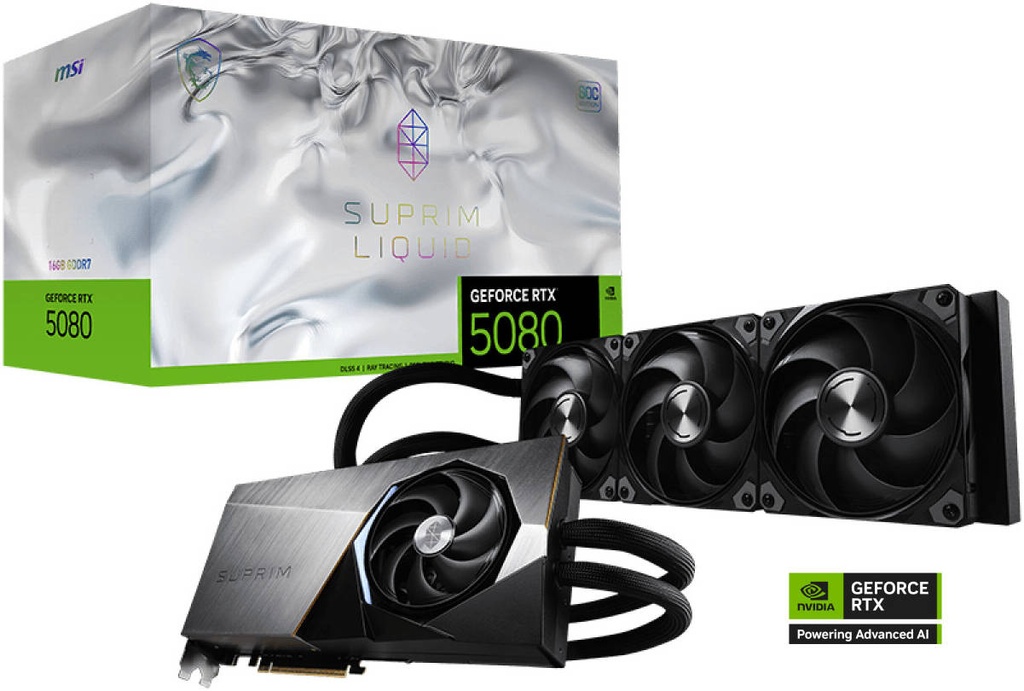MSI GeForce RTX 5080 16G Suprim Liquid SOC 16GB GDDR7 Graphics Card