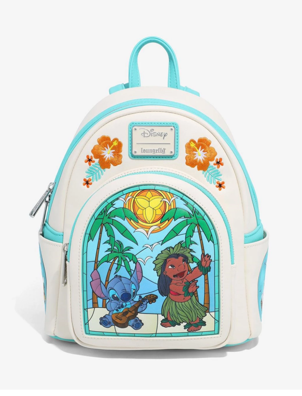 Loungefly! Leather: Disney Lilo and Stitch Stained Glass Mini Backpack