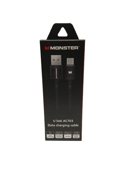 Monster U Link AC703 Data Charging Cable Black