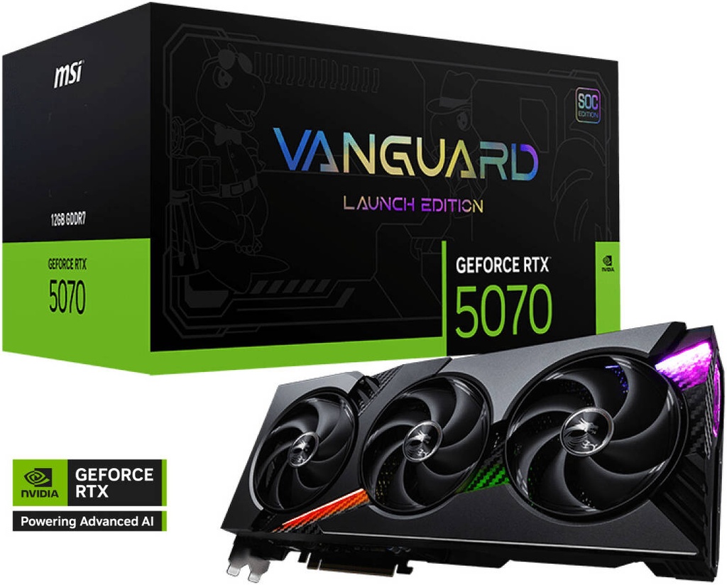 MSI GeForce RTX 5070 Vanguard SOC Launch Edition Graphics Card, 12GB GDDR7 192-Bit Memory, 2640 MHz Boost