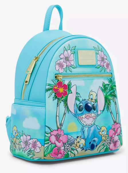 Loungefly! Leather: Disney Stitch with Ducklings Tropical Mini Backpack