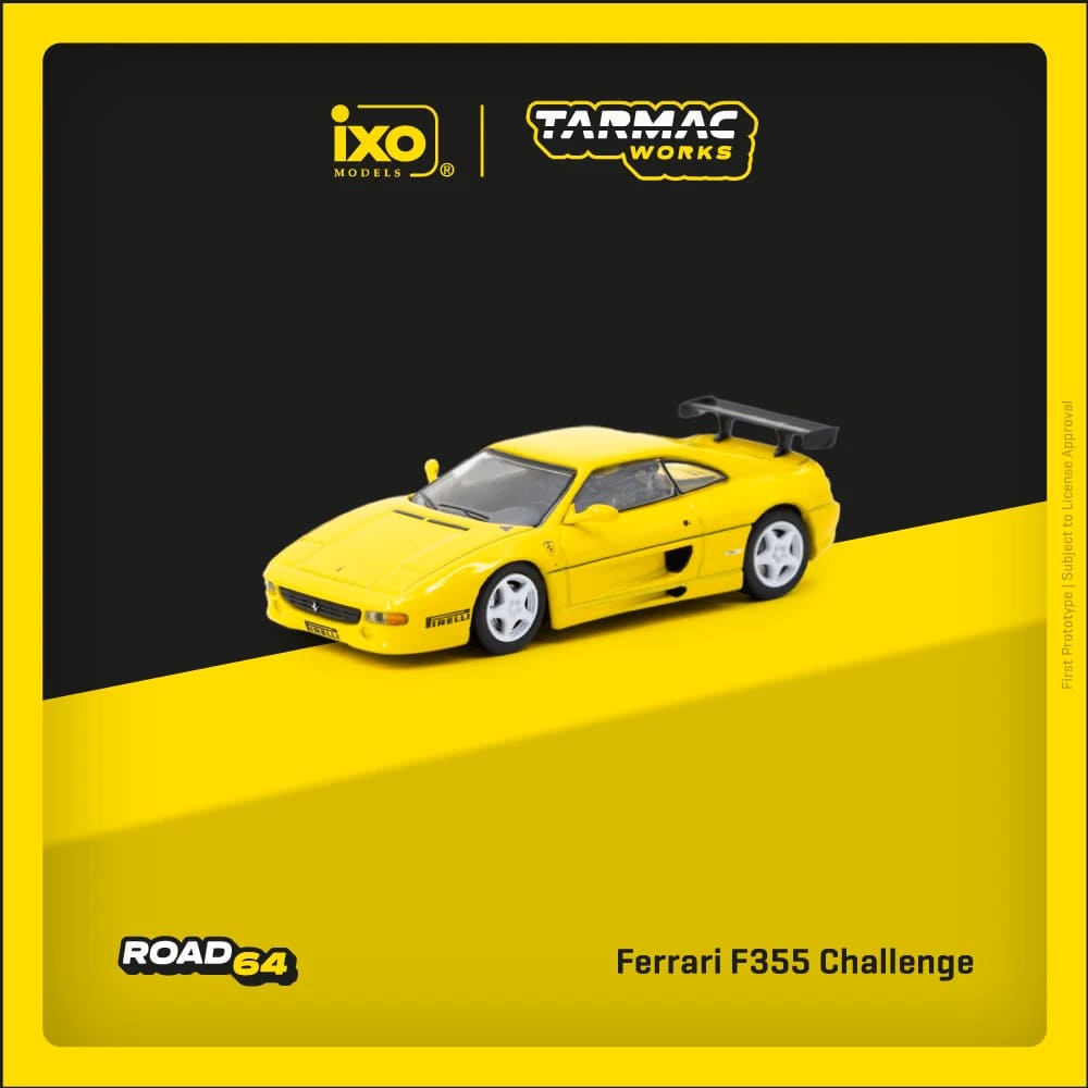 Tarmac Works x Ico Models 1/64 Ferrari F355 Challenge Yellow Road64 Diecast Car