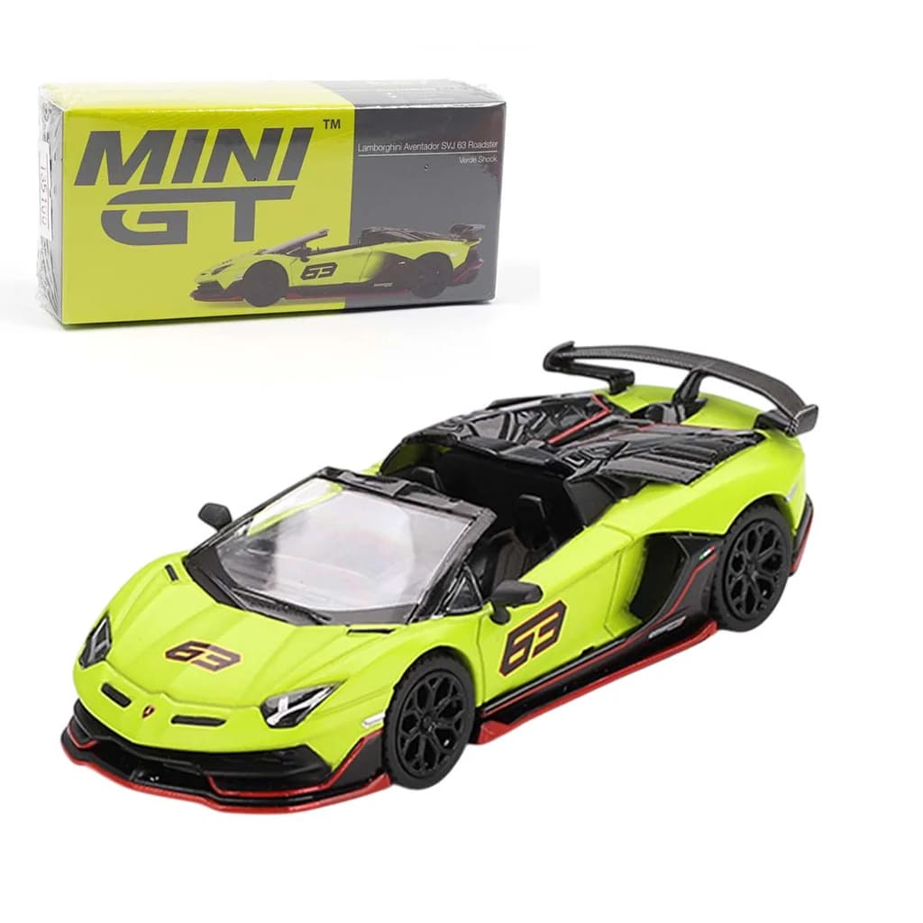 Mini GT 1/64 Lamborghini Aventador SVJ 63 Roadster Verde Shock No.887 Diecast Car