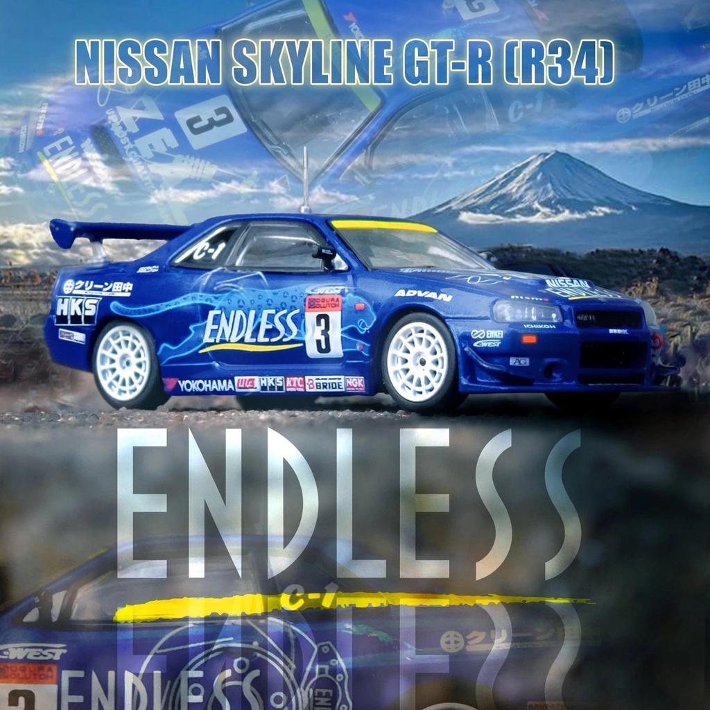 Inno64 1/64 Nissan Skyline GT-R R34 #3 Endless Advan Super Taikyu Series 2002 Winner Diecast Car