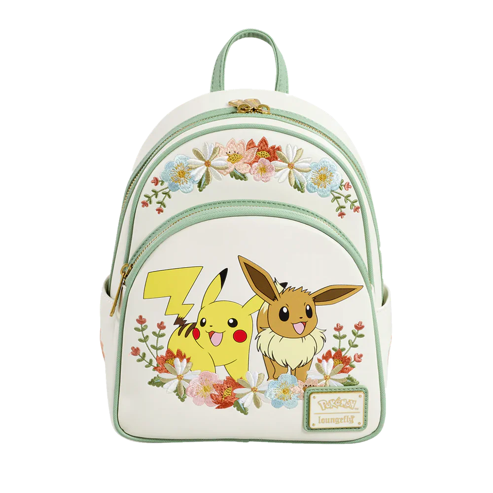 Loungefly! Leather: Pokemon Pikachu and Eevee Floral Mini Backpack 