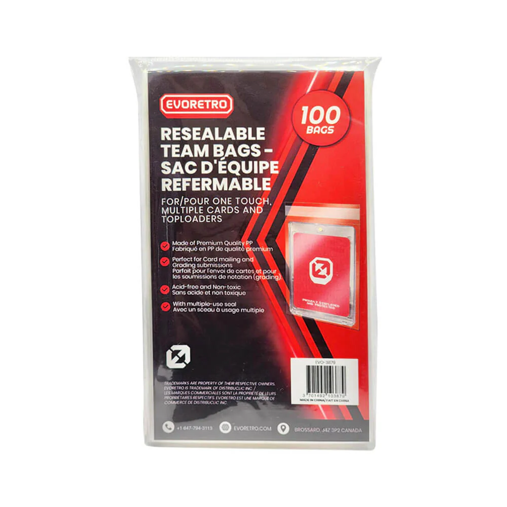EVORETRO Team Bags Sleeves Resealable - 100 Pack